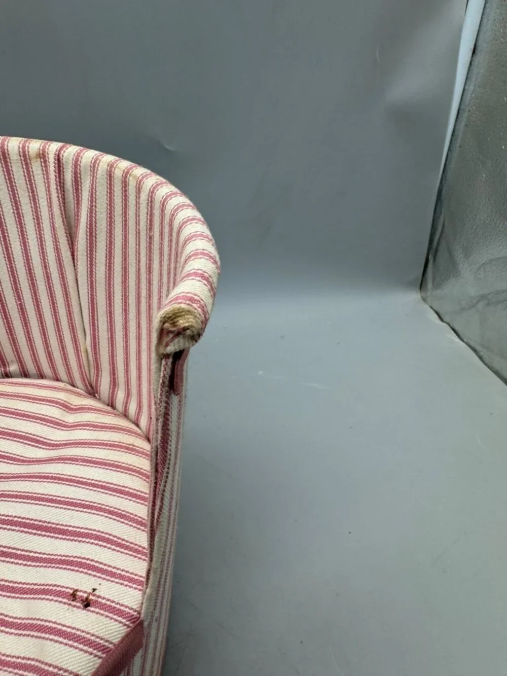 Vintage Pink & White Striped Doll Chair With Plastic Base READ